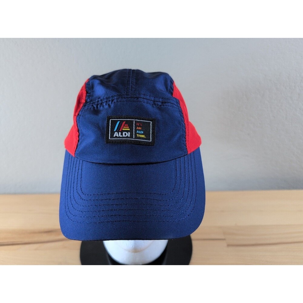 Aldi Crew 5 Panel Hat Cap ONE SIZE Adjustable Blue Red Lightweight Relaxed Fit